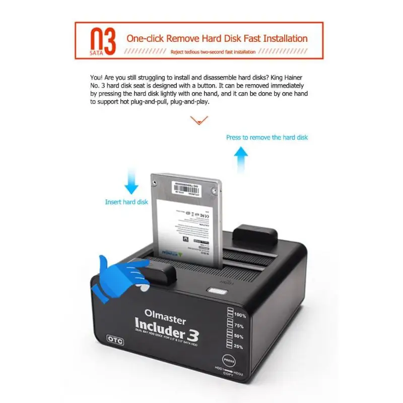 Includer 3 Dual Bay SATA к USB 0 2 5 дюймов внешний жесткий диск Док станция HHD SSD данных чтение