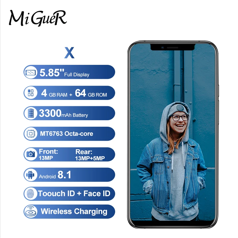 Ulefone X Face ID Беспроводная зарядка 5 85 &quotHD + Android 8 1 MT6763 Восьмиядерный 4 Гб 64 двойная