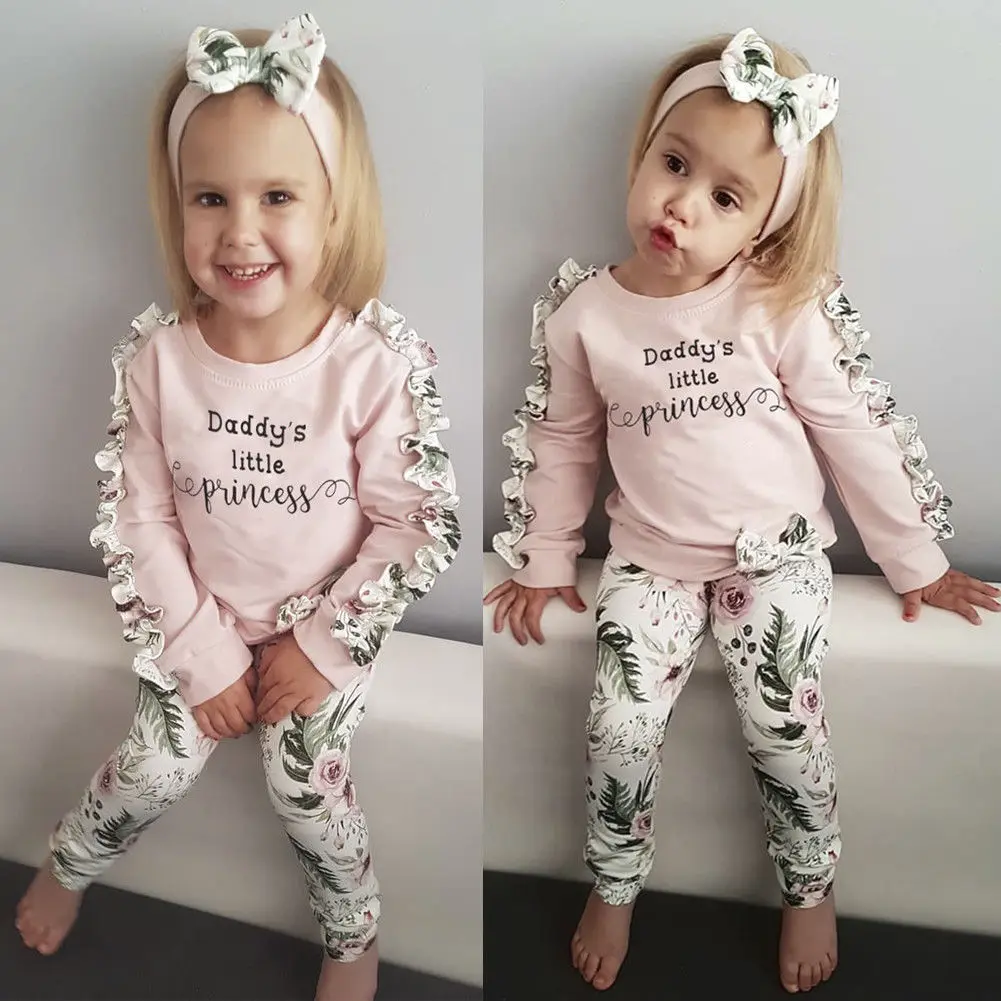 Emmababy 2018 для новорожденных малышей детей девочек цветочные оборки топы брюки