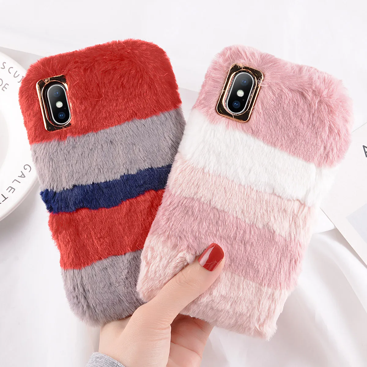 Moskado полосатый плюшевый чехол для iPhone 6 S 7 8 Plus X XR XS Max милые зимние теплые пушистые