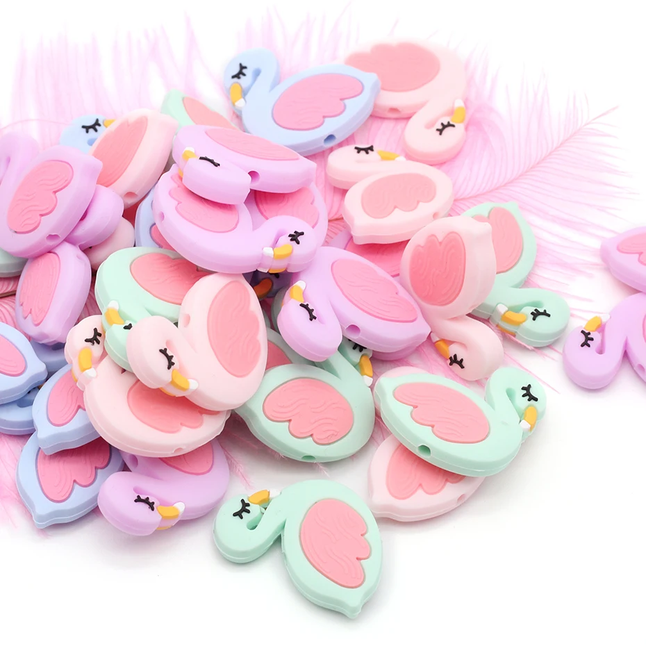

GLJ.CY 10pc Silicone Chew Teether Mini Flamingo Beads Baby Teething Toy Swan Beads Baby Nursing DIY Accessories Newborn Gift