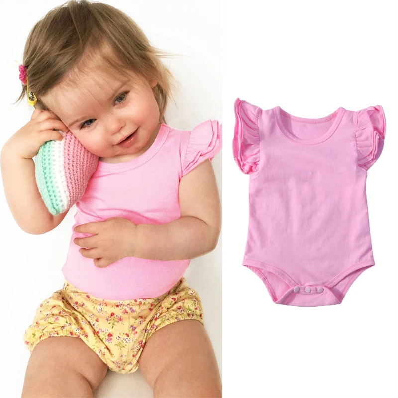 

CANIS 2019 New Infant Baby Girls Solid Ruffles Cotton Bodysuit Short Sleeve Outfits Jumpsuit Clothes