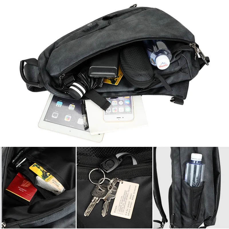Fashion Waterproof Oxford Man Chest Bags Usb Charge Waist Pack Travel Fanny Capacity Men Casual Shoulder Messenger |