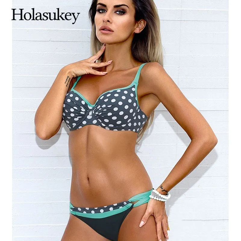 HolaSukey 2019 сексуальный новый комплект бикини Твердые Бикини Push Up Купальник для