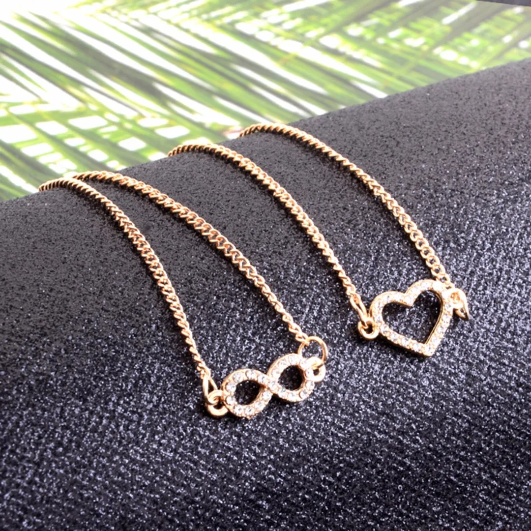 Charming Luxury Crystal Hollow Heart Bracelet Romantic Gold Color Hand Chain Elegant Women's Jewelry Bride Wedding Gifts 4pc/Set |