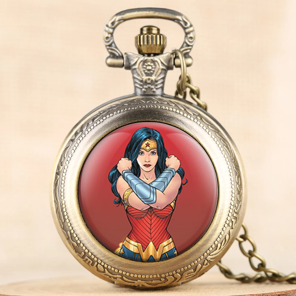 Superwomen узор кварцевые карманные часы фильм тема ожерелье цепочка циферблат с