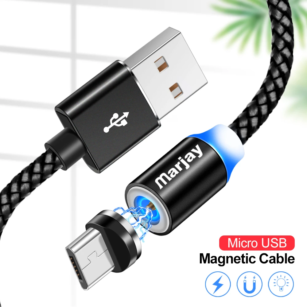 Магнитный кабель Marjay Type C Micro USB Плетеный светодиодный магнитный зарядный для Apple