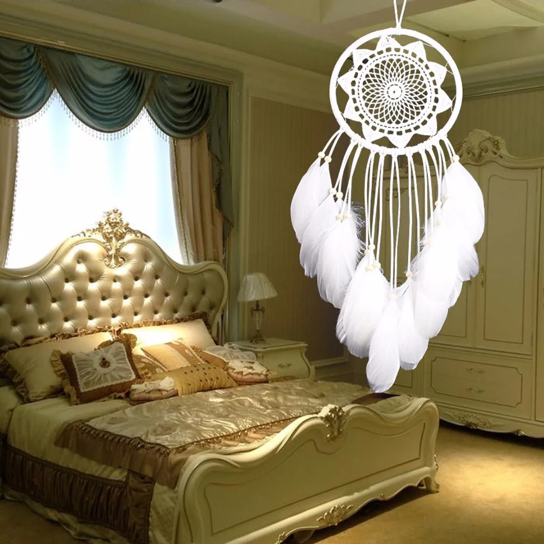 Белый Ловец снов в стиле бохо виде подсолнуха кружева пера подарок для детской