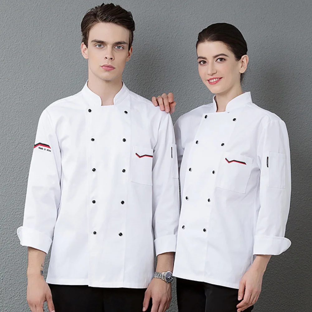 Unisex Long Sleeve Stand Collar Chef Shirt Top Restaurant Hotel Kitchen Costume New | Дом и сад