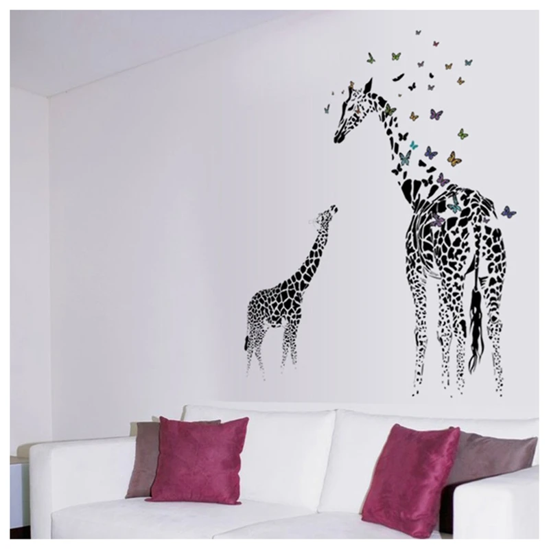 Giraffe Butterfly Silhouette Wall Sticker for Door Stairs Living Room Bedroom Decor Woman Teenager Baby Girl Boy Kids Children | Дом и сад