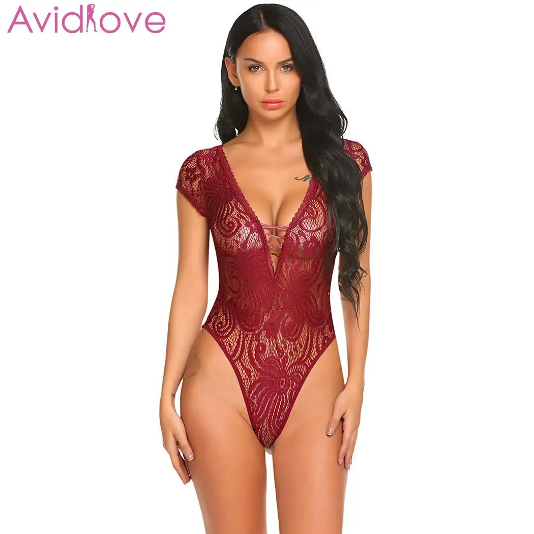 Женское Кружевное боди Avidlove сексуальное прозрачное нижнее белье без рукавов с