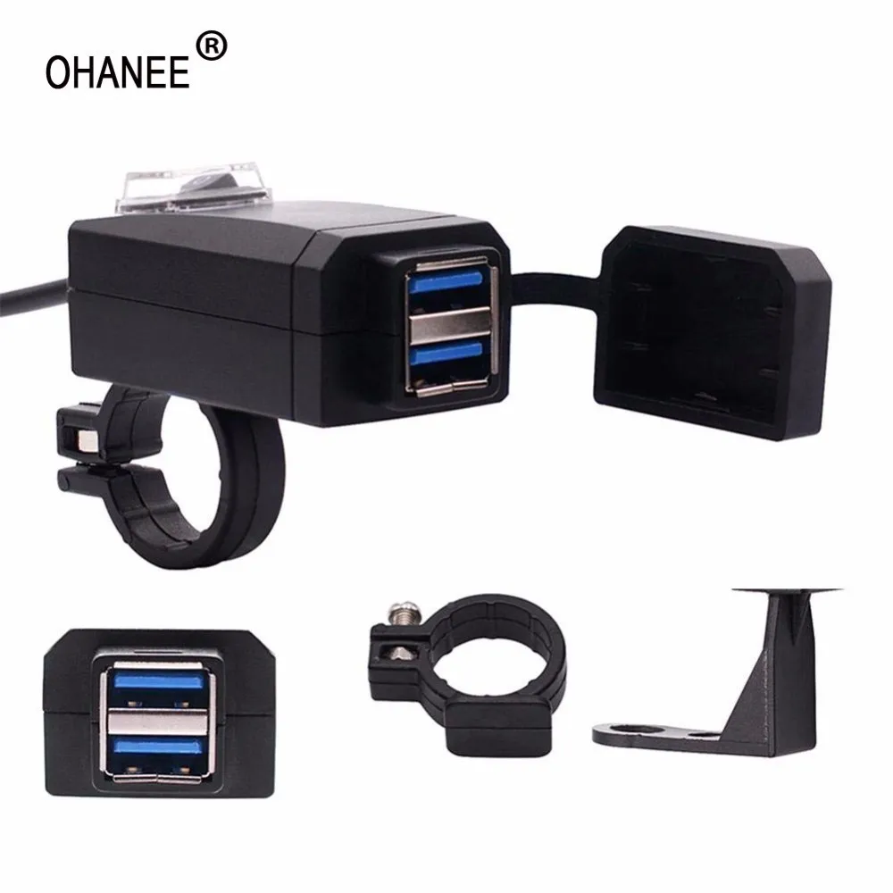 

OHANEE QC3.0 Dual USB Motorcycle Charger Moto Quick Charger Adapter Motorbike 12V Power Supply for iphone Samsung phone GPS