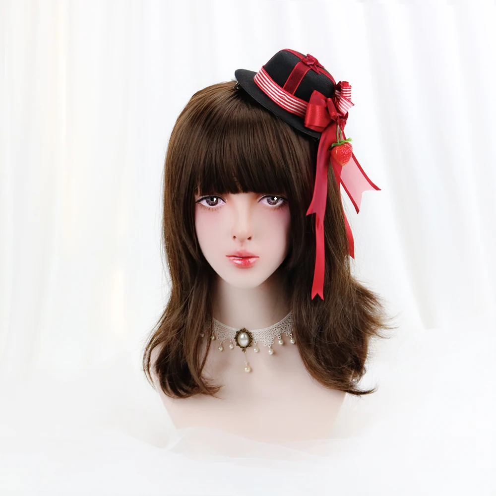 

Free Beauty 18'' Long Straight Synthetic Wig Brown Lolita Cosplay Wigs with Bangs for Women Halloween Party Heat Resistant
