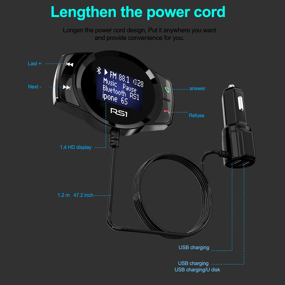Bluetooth FM модулятор Автомобильный MP3 плеер Handsfree Dual USB 3.1A быстрое зарядное