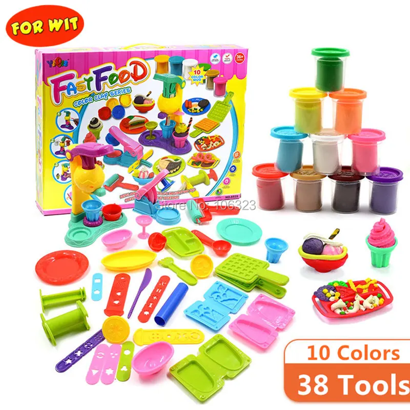 

38 Tools 10 Colors Playdough Toys, Fast Food Center Colour Clay Game, Develop Children's Imagination Creativity, Ideal Education