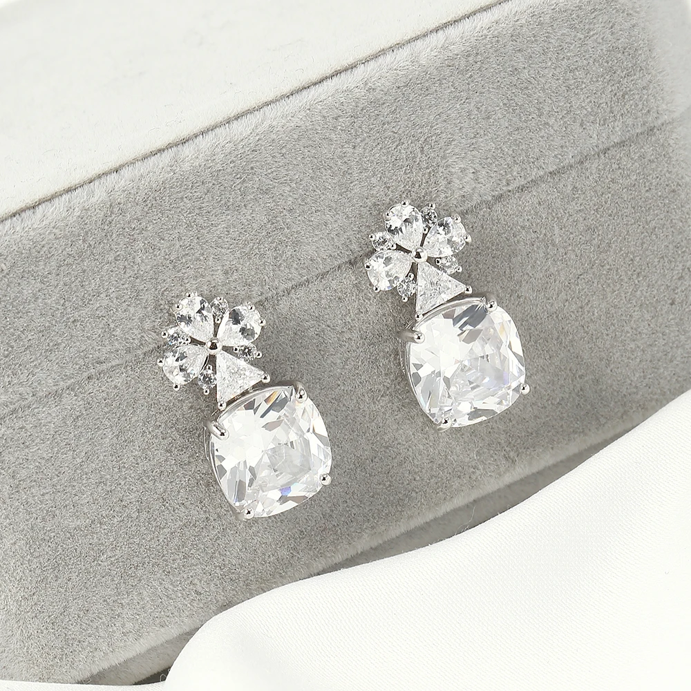 Women Dangle Drop Earrings with Full AAA+ Cubic Zirconia Zircon Flower Shape Light High Quality New Jewelry | Украшения и