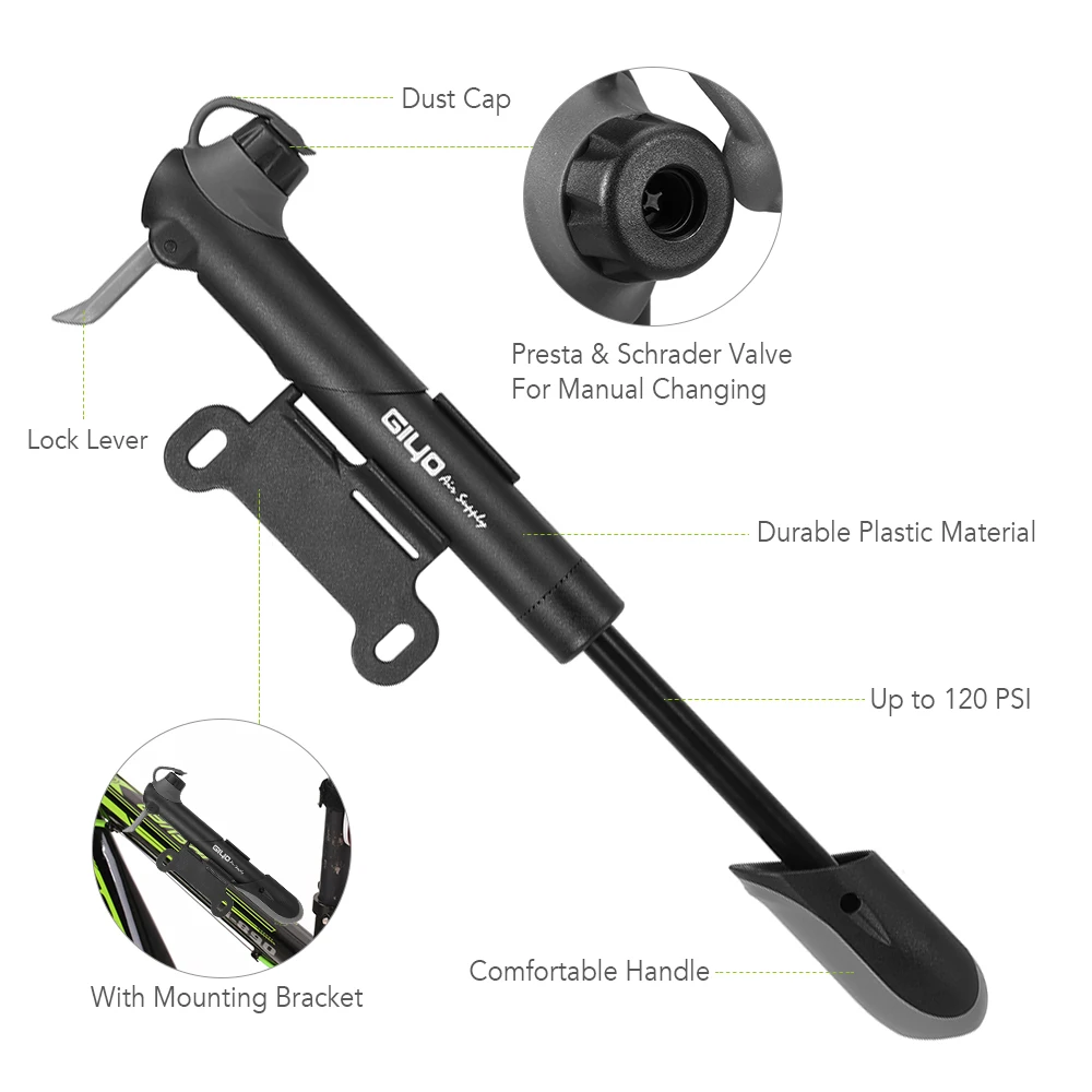 Насос велосипедный GIYO 120PSI для клапанов Presta и Schrader|Велосипедные насосы| |