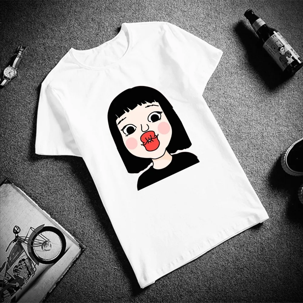 Смешные футболки с рисунком из аниме для девочек Поцелуй Harajuku эстетику хлопковая