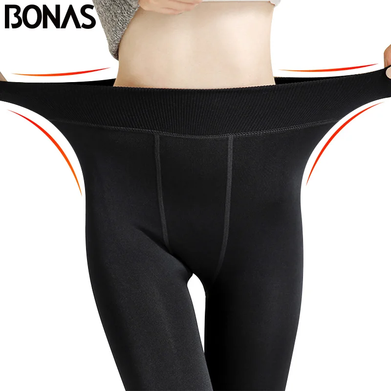 BONAS Winter Warm Pantyhose Tights High Elastic Waist Velvet Legins Thick Tights Female Plus Size Collant Stretchy Pantyhose