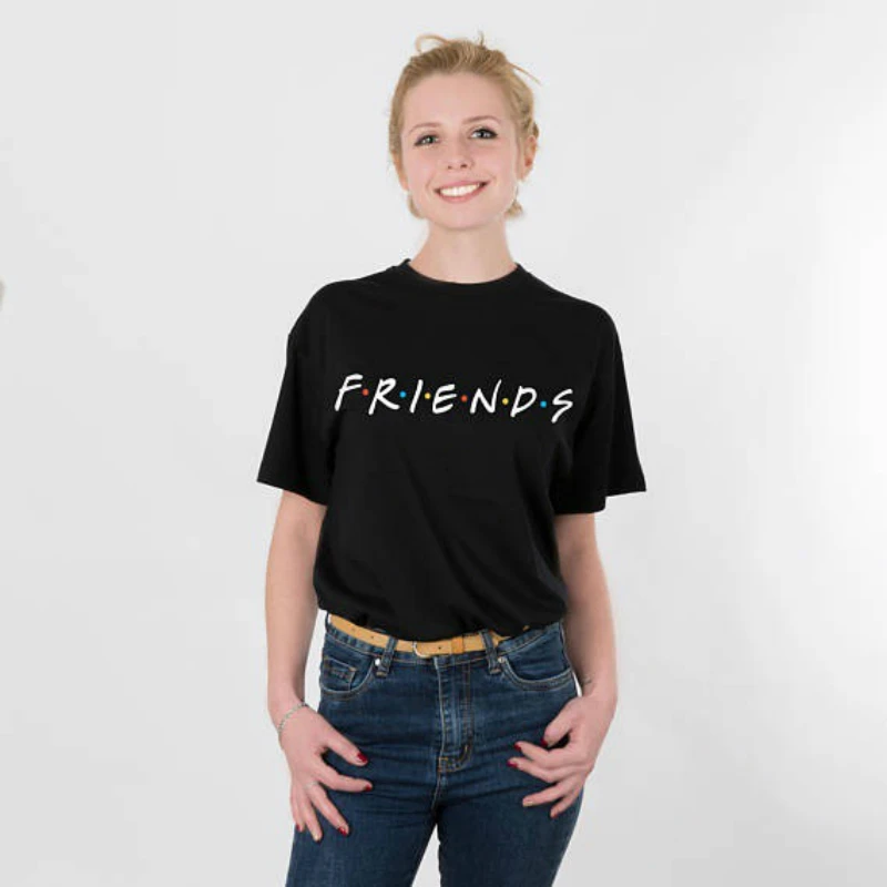 Женские футболки с надписью FRIENDS повседневные забавные свободные Harajuku коротким