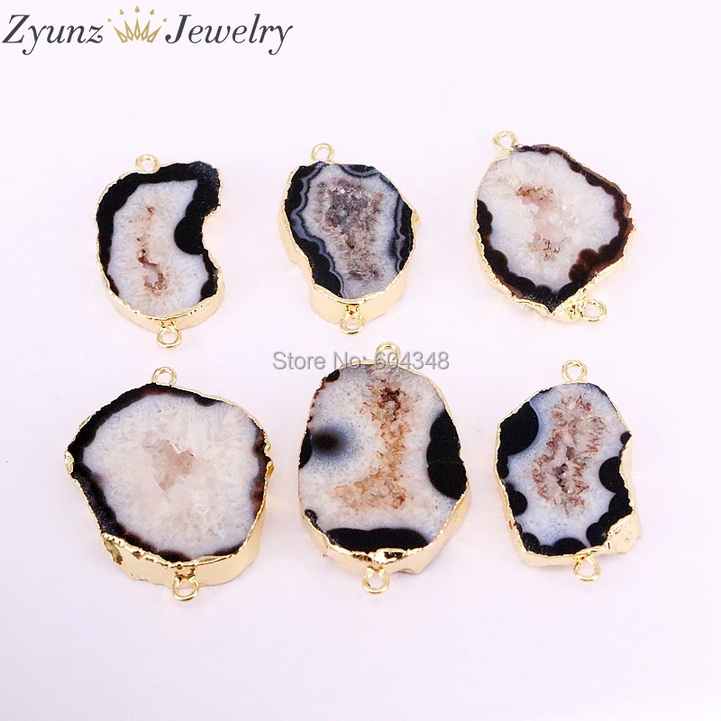 5 шт. ZYZ323-9131 черный и белый цвет природы плиты Агаты Geode разъем бусины позолоченные