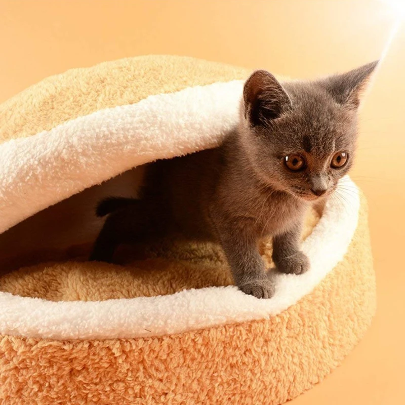 NEW Warm Cats Bed House Disassemblability Windproof Pet Hamburger Dog Puppy Nest Shell Hiding Burger Bun Cave Sleeping Winter | Дом и сад