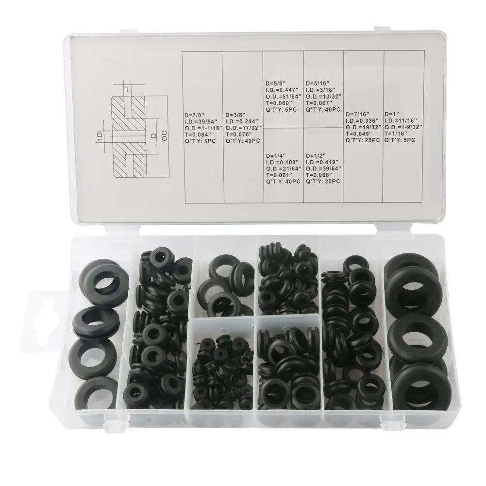 

180pcs Rubber Gasket Seal Grommet For Protects Wire Cable Hose Custom Part