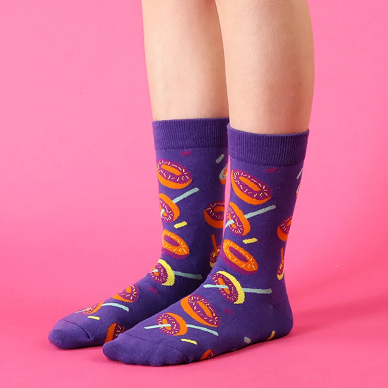 Мужские Носки с рисунком яйца пончик красочные счастливые Смешные личности