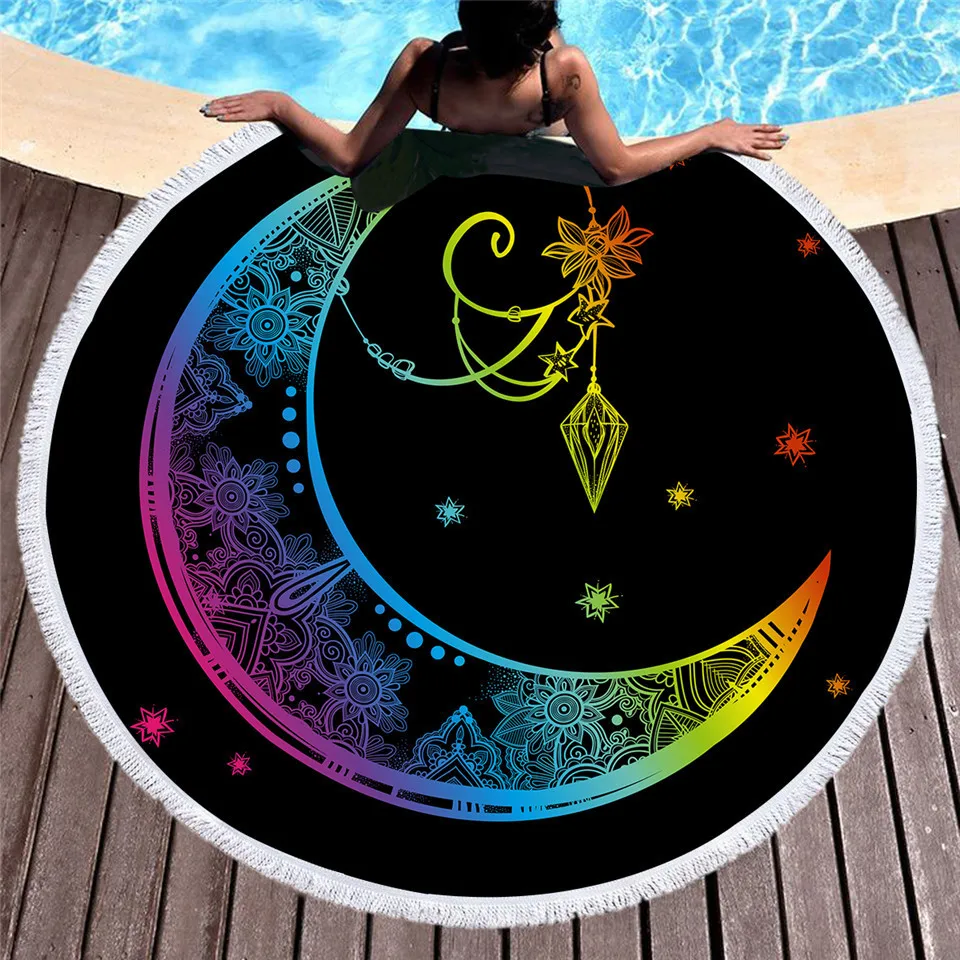 Круглое пляжное полотенце из микрофибры с кисточками 150 см|Гобелен| |