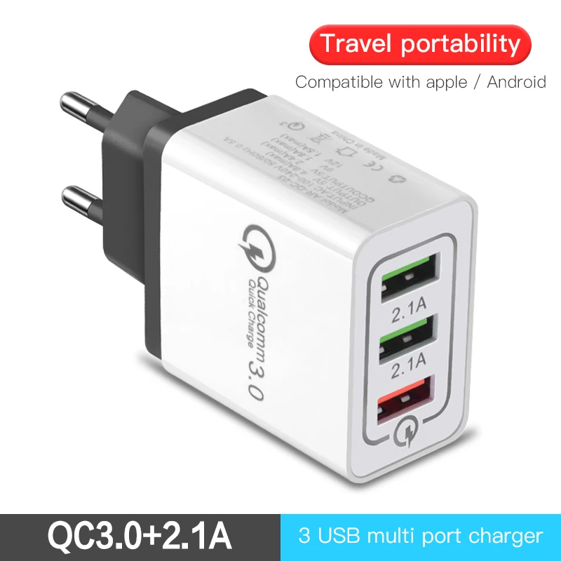 18 Вт QC3.0 USB 2.1A зарядное устройство для мобильного телефона 3 порта Быстрая зарядка