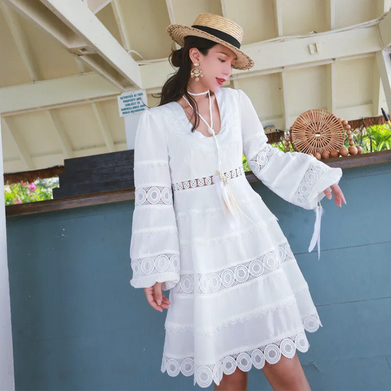 Лето 2019 Boho пляж выдалбливают для женщин Мини платье взлетно посадочной полосы