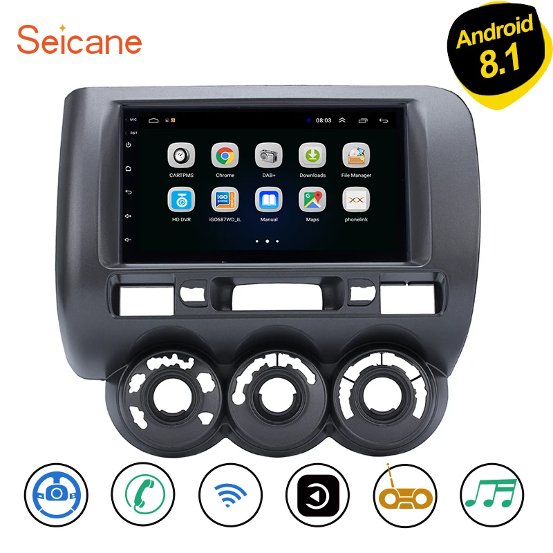 Seicane Android 8 1 Автомобильный GPS навигатор для 2002 2003 2008 HONDA Jazz (ручной AC правый Привод)