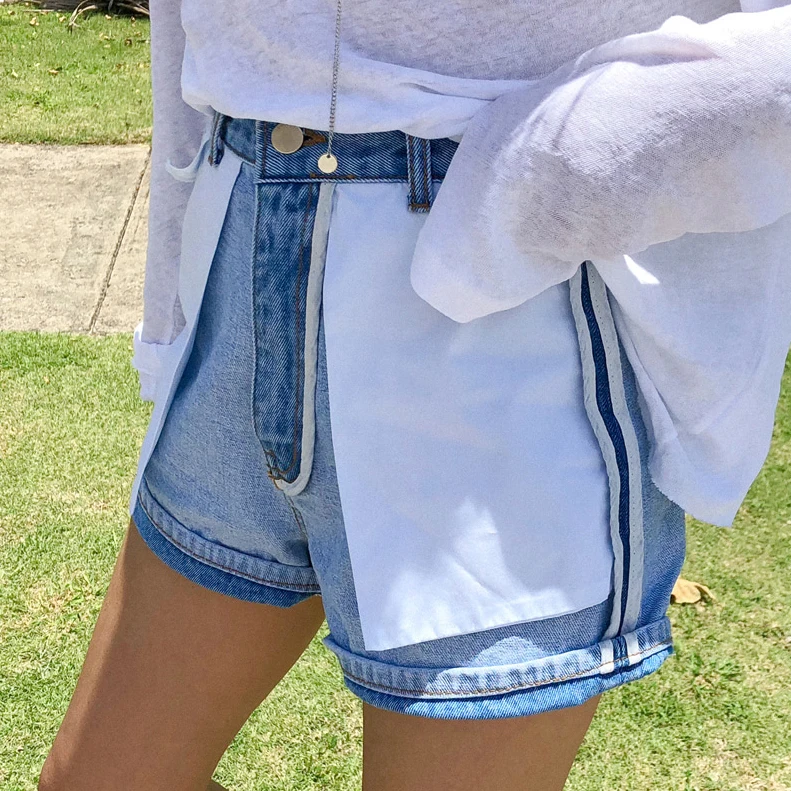 Streetwear Summer Women Denim Shorts 2019 New Arrival High Waist Wide Leg Jeans Blue Short Femme hot jeans |