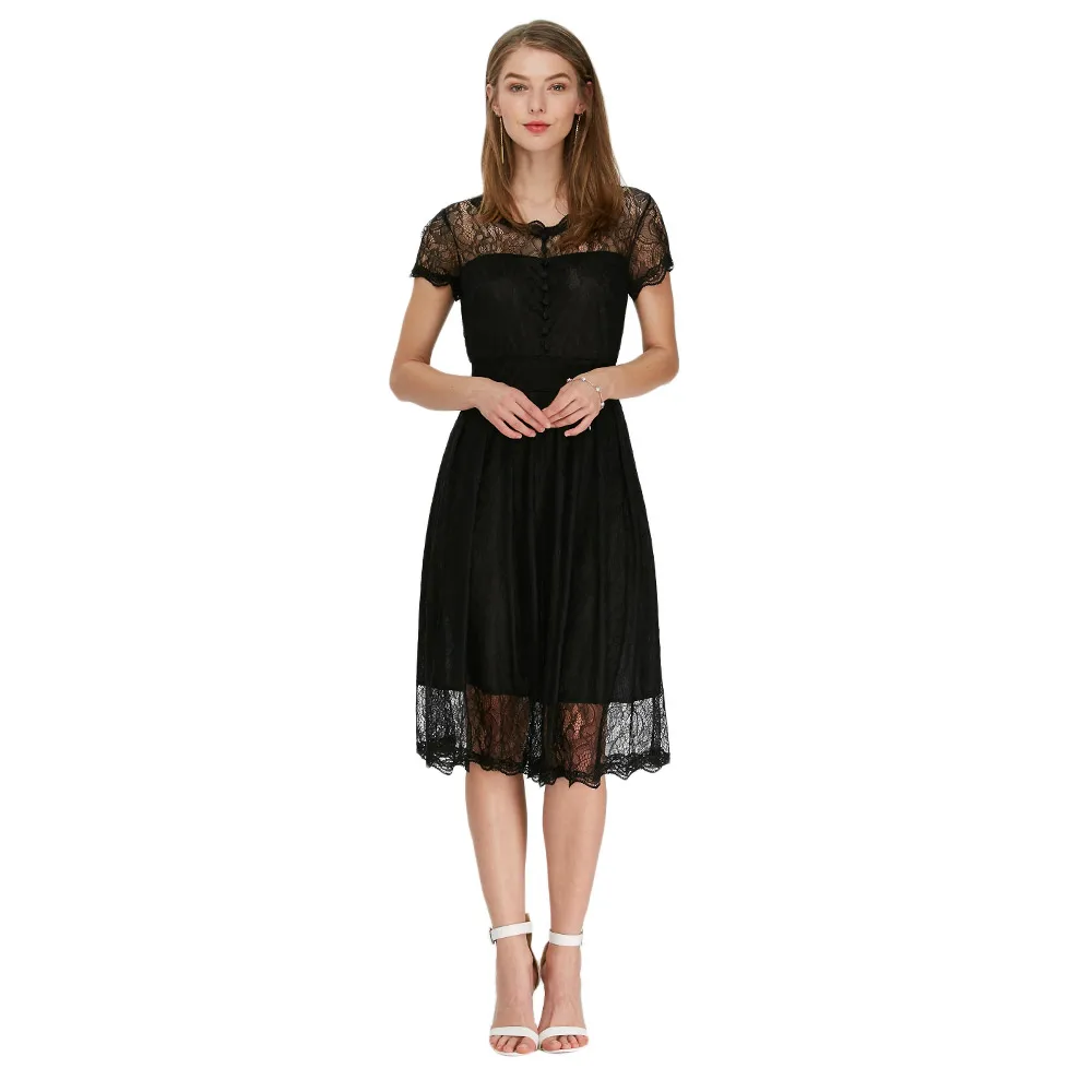 Летнее сексуальное кружевное платье миди женское трапециевидной формы с круглым