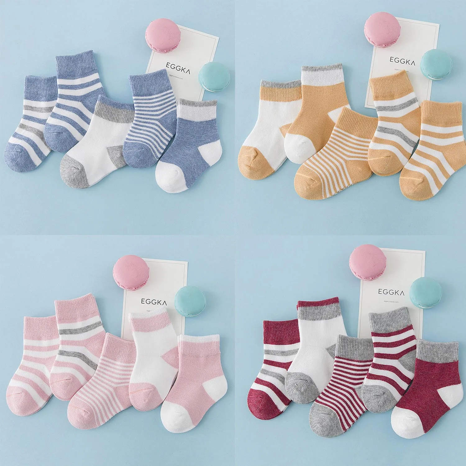 10 пар модные милые хлопковые носки Kawaii для малышей теплые в полоску на осень и