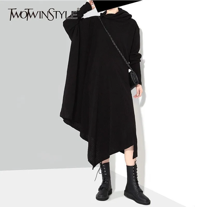 TWOTWINSTYLE асимметричное винтажное трикотажное платье с высоким воротником женское