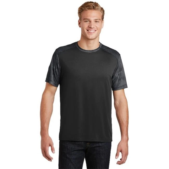 Спорт-Tek ST371 CamoHex Colorblock Tee черный и железный серый-Большой |