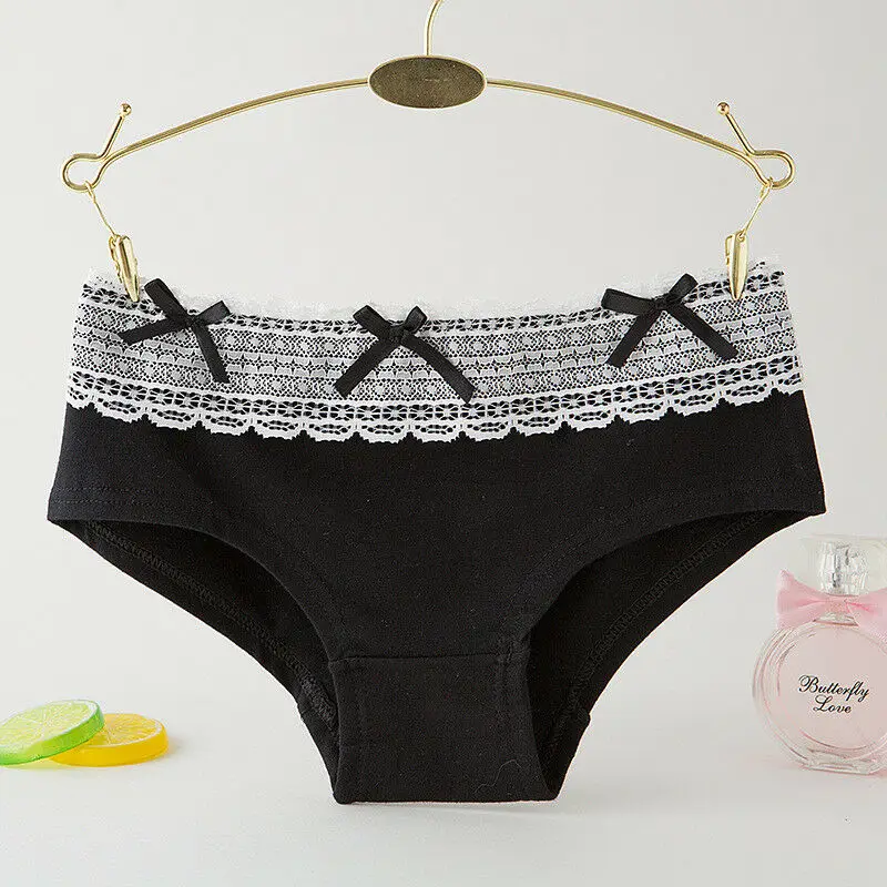 Women Girl Solid Lace Panties Briefs Underwear Hipster Boyshort Bowknot Casual ladies panties striped cotton lace side girls |