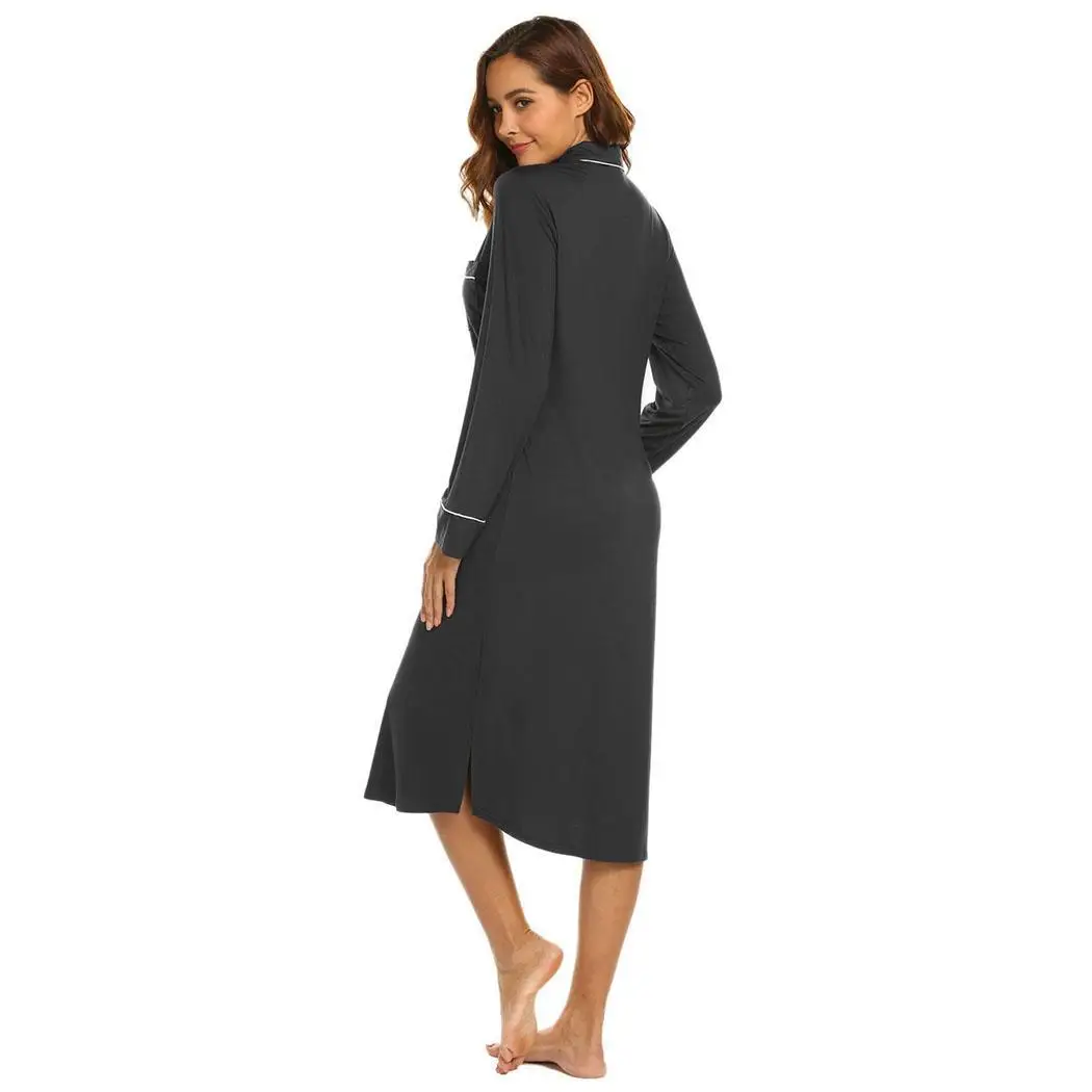 sleep Waist 88cm Height Turn-down Collar Hip Button Long Solid Women 59cm Loose 176cm Night Nightdress Sleeve 90cm Bust | Женская одежда