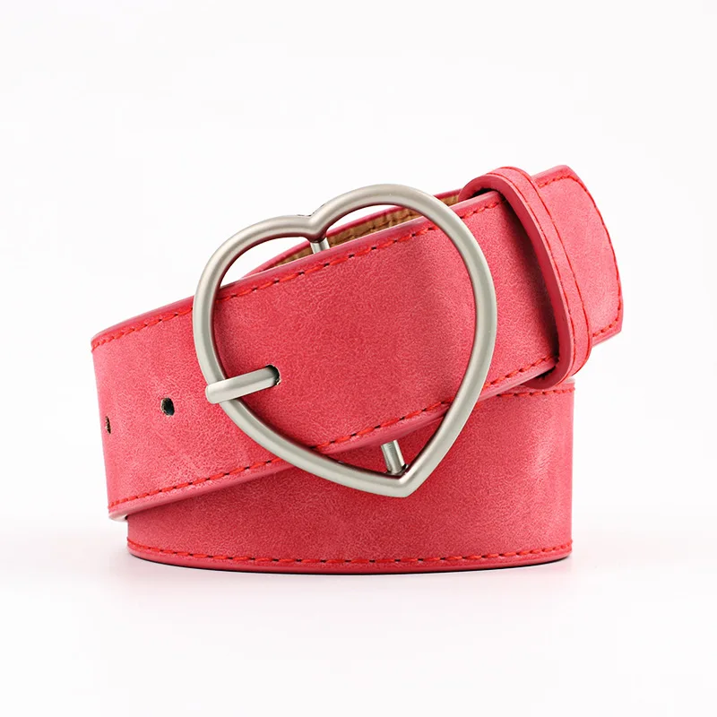 

Frosted Leather Belt Brand Belts For Women Heart Shape Pin Buckle Designer Belts Women High Quality PU Female Belts