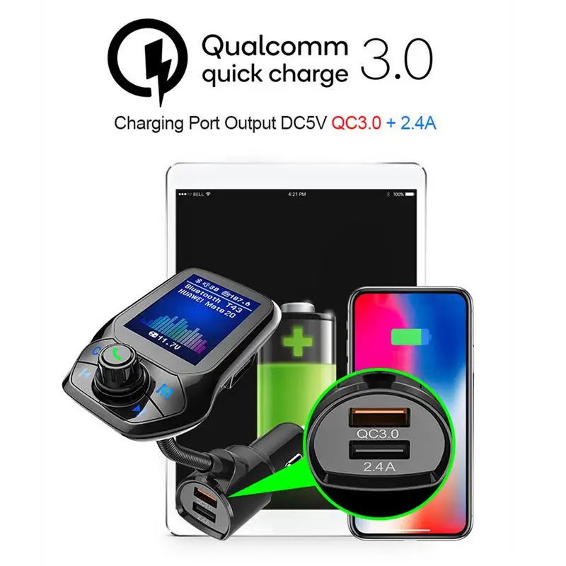 Двойное USB быстрое автомобильное зарядное устройство с QC3.0 T43 Bluetooth fm-передатчик