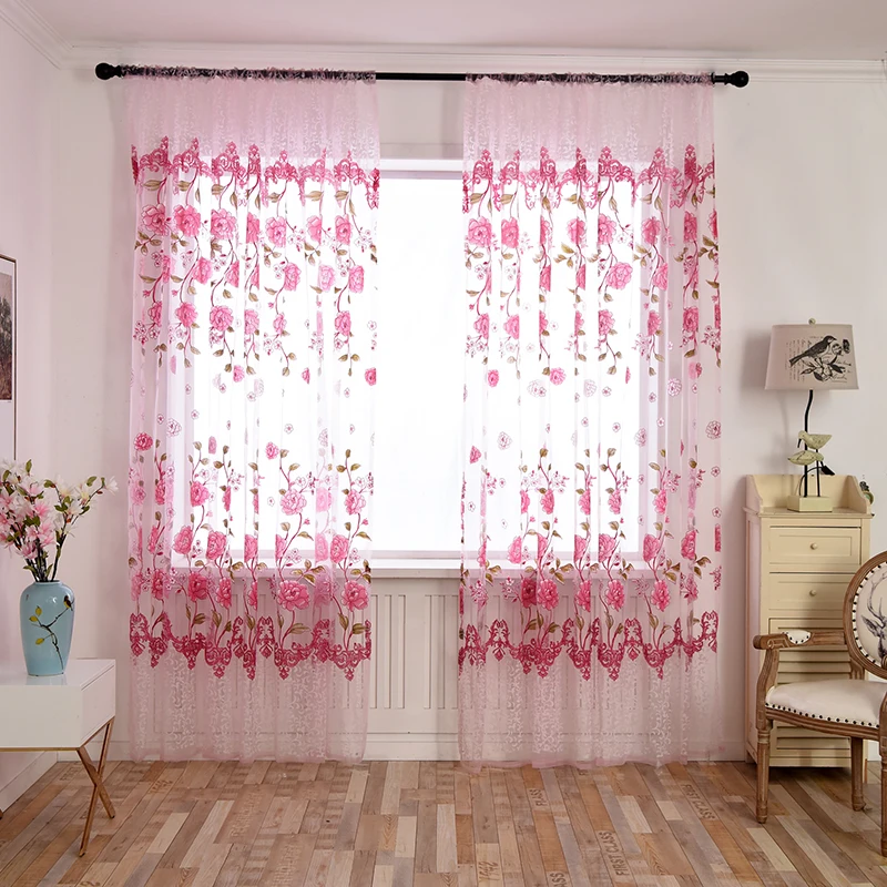 100x200cm Floral Peony Sheer Window Gauze Curtain Decoration For Living Room | Дом и сад