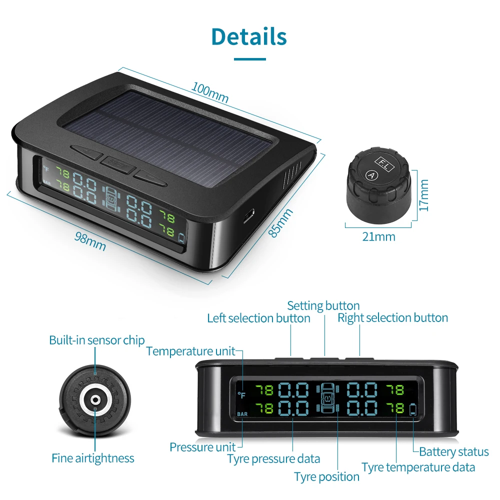 ZEEPIN C220 система контроля давления в шинах Солнечная TPMS Голосовая сигнализация