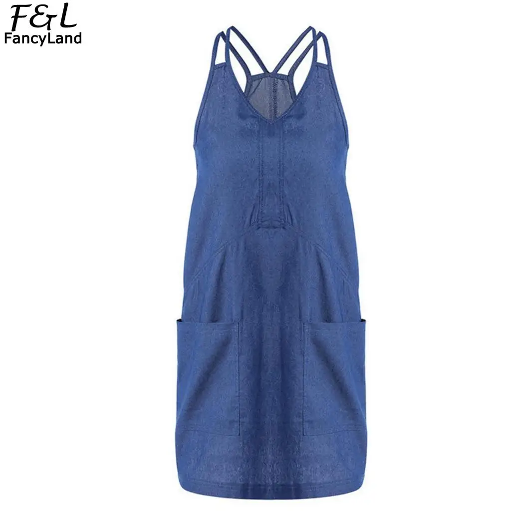 Повседневное однотонное женское платье на бретельках без рукавов с карманом
