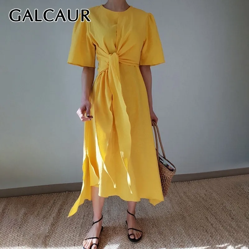 Женское Повседневное платье миди GALCAUR однотонное асимметричное с круглым