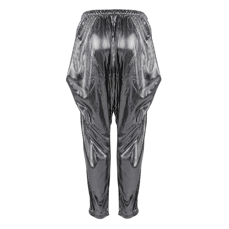 Модный женский блестящий костюм TiaoBug для джазовых танцев в стиле хип хоп шаровары