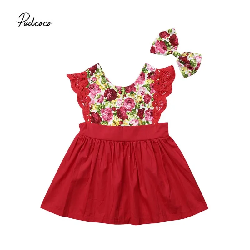 Pudcoco Toddler Kid Baby Girl Dress 2018 New Lace Sleeve Flower Sister Match Romper Dress+Headband Set Outfit Clothes 0-24M 1-6T | Детская