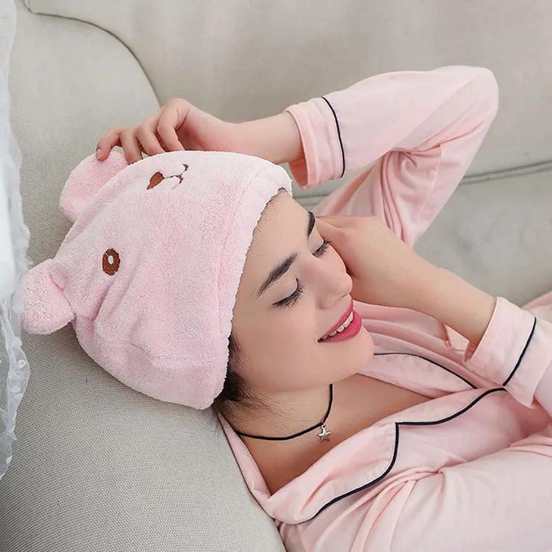 

Urijk Quick-drying Bath Hair Towel for Adult Cartoon Cute Bear Shower Cap women Bathroom Super Absorbent Microfiber Salon 26