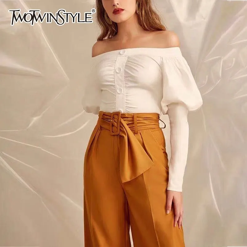 TWOTWINSTYLE женские рубашки с вырезом лодочкой и открытыми плечами блуза длинным