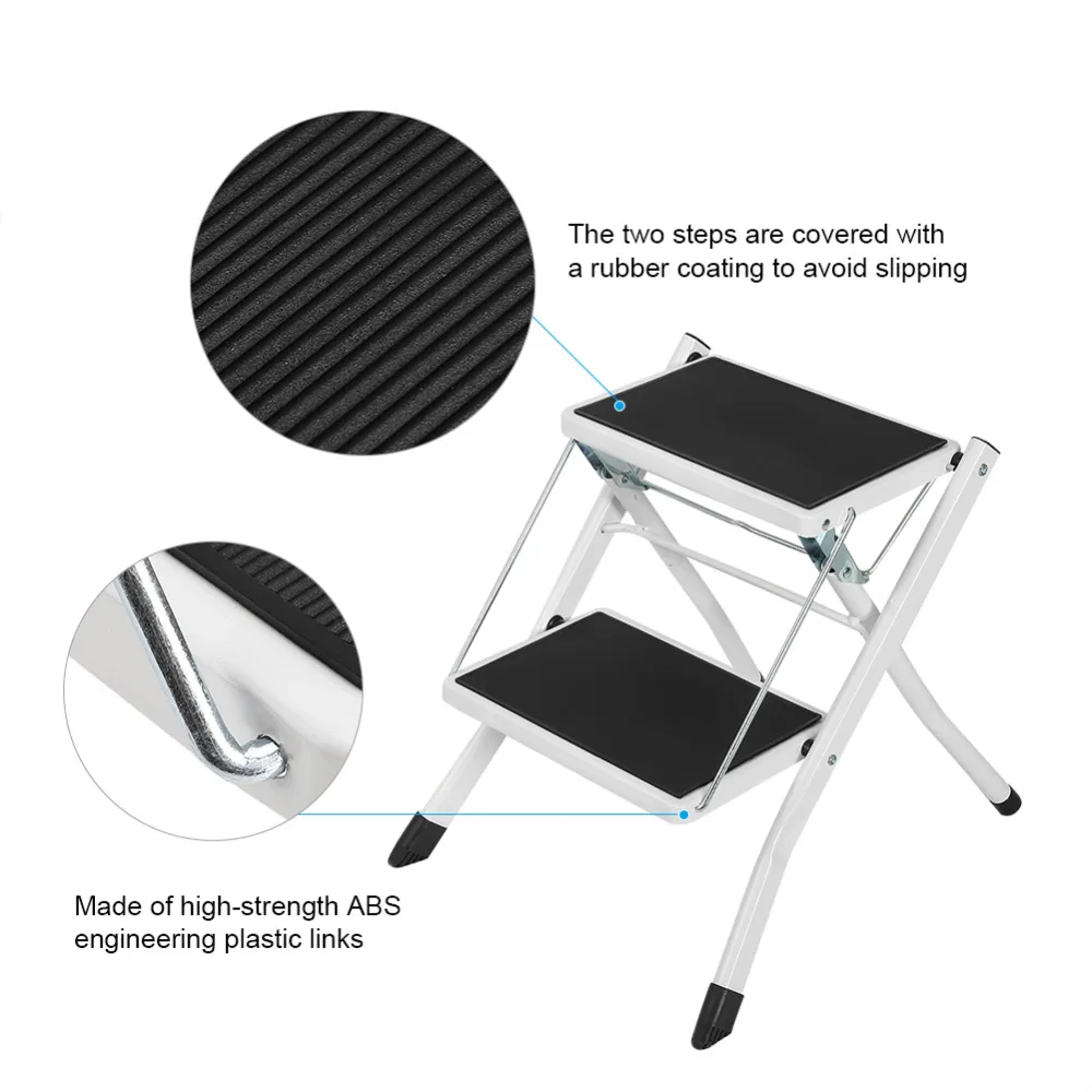 

Anti- Slip Little 2 Tread Safety Step Ladder Folding Step Stools With Tool Tray For Basement Attic Office Tools
